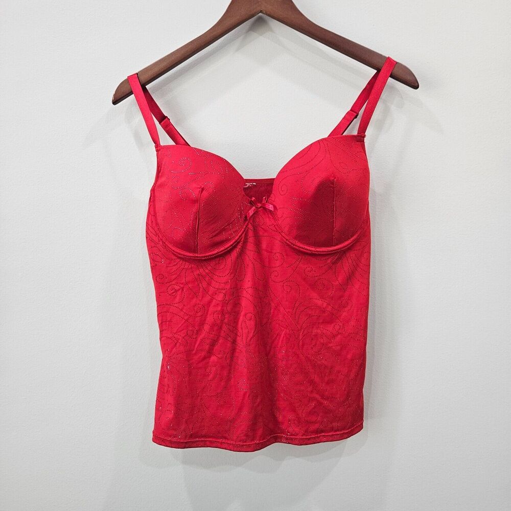 Women Sequin Embellished Babydoll Tank Red Adjustable Straps Peasant Y2K Stretch